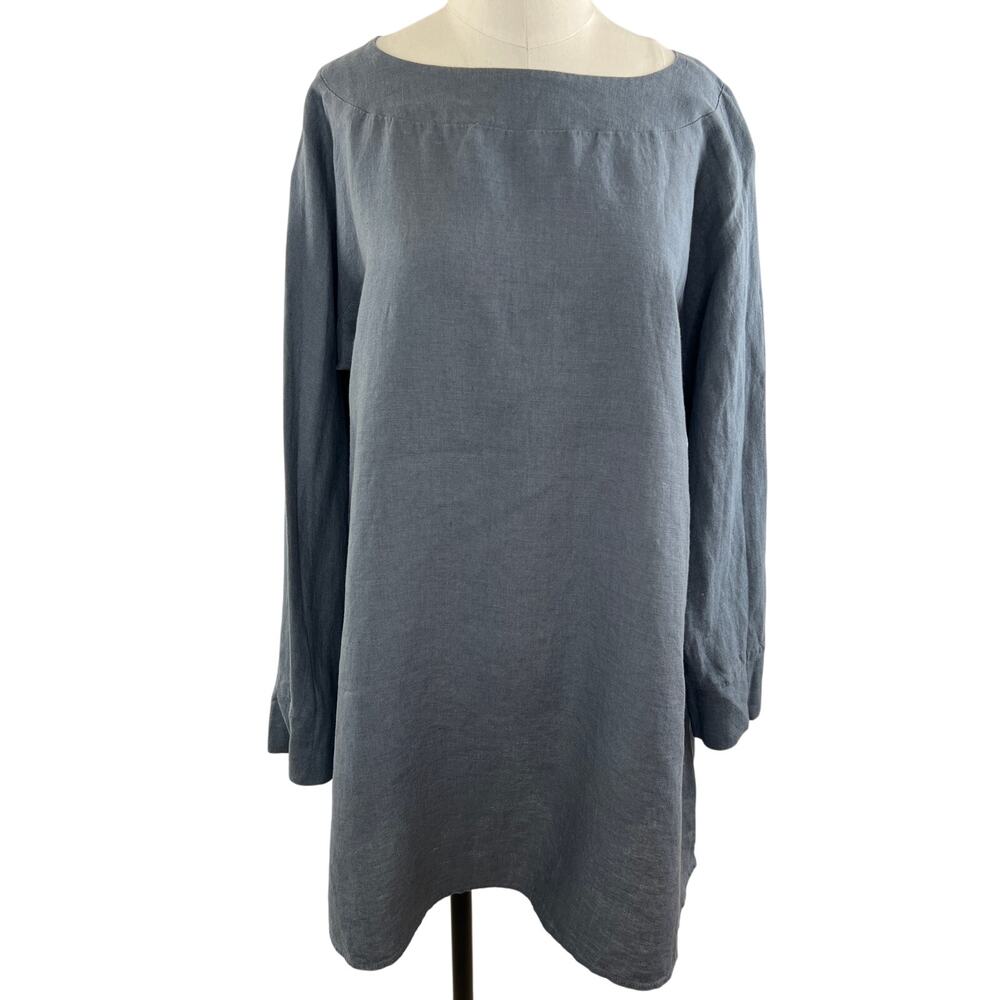 VINTAGE Charlotte Kellogg Gray Lagenlook Long Sleeve Linen Tunic Top Mini M Med